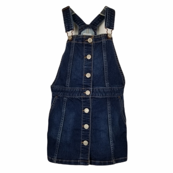 Denim Bib Pinafore Dress Skirtall Gap Kids Small 6/7 Regular Blue Button Front - Picture 1 of 12